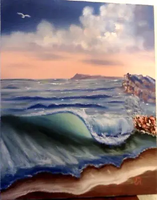 Vintage Oil Painting Colorful Seascape Ocean Scene 16” X 20” On Canvas • $34.98