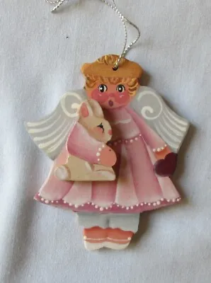 Christmas Ornament Angel With Bunny  3 Inches High Handmande In USA • $5.95