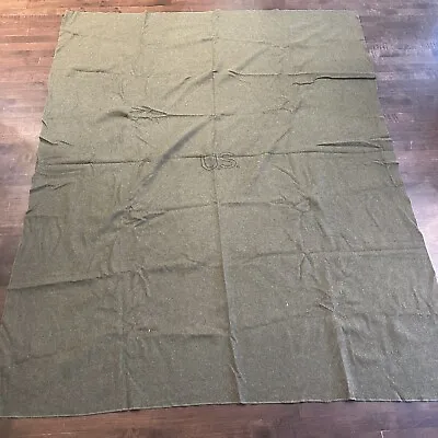 VTG Army Wool Blend? US Blanket Olive Green Military Approx.  85”x68” • $55