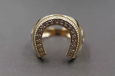 14K Solid Yellow Gold 0.7  Horseshoe Cubic Zirconia Men Ring. Size 10 • $480