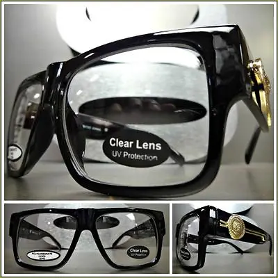 Men CLASSIC VINTAGE RETRO Style Clear Lens EYE GLASSES Square Black & Gold Frame • $14.99