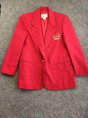 Vintage Mary Kay Size 10P Red & Gold Embroidered Crest Jacket Blazer Brookhurst • $35.90
