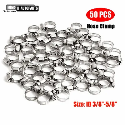 50pcs HOSE CLAMPS 3/8  To 5/8  Adjustable Steel Band Worm Clip Universal Fit • $15.59