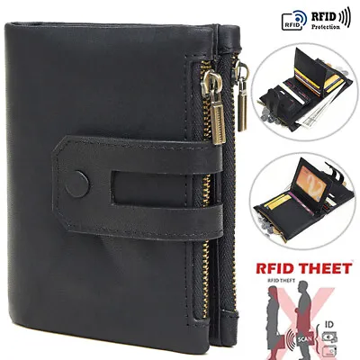 £7.99 • Buy Men Wallet Genuine Leather Credit Card Holder RFID SAFE Contactless Bifold Purse
