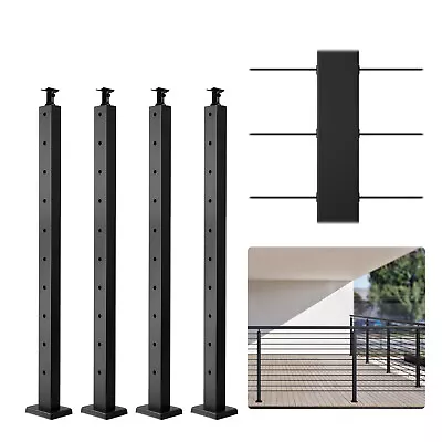 VEVOR 4pcs Cable Railing Post 36 X1 X2  Level Drilled Post Stainless Steel Black • $115.99