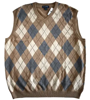 New BROOKS BROTHERS ARGYLE COTTON CASHMERE V-NECK Vest Sleeveless Sweater 2XL • $79.95