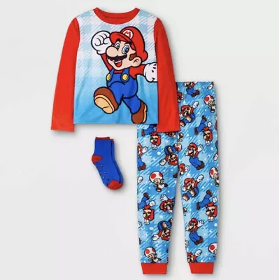 Boys Super Mario Snowboard  3 Piece Pajama Set. Size 10-12 • $14.99