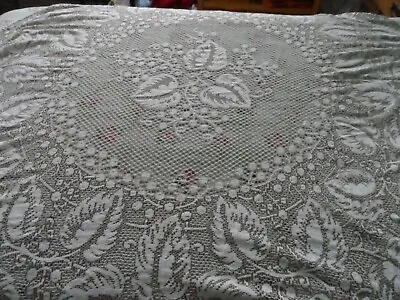  Vintage 60 Inch Round Brown And White Floral Soft  Lace Pattern  Tablecloth • $20