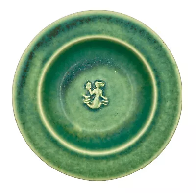 RARE Saxbo Bowl Green Glaze Mermaid Relief Two Dots Egon Thomsen Denmark • $369.45