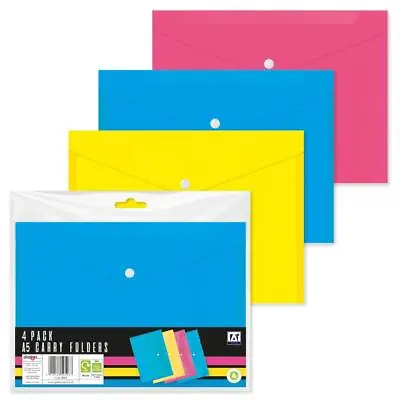 A5 Bright Cary Folders - 4 Pack Document Wallet Homework Holder Small Plastic • £3.09