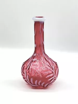 Antique Cranberry Opalescent Fern Melon Sided Glass Barber Bottle 7” • $105