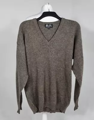 Vintage Pure Wool Men Knit Pullover Jumper Size XL Brown Classic • £14.90