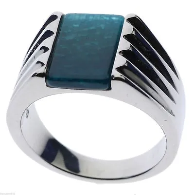 Capri Green Sand Stone Stainless Steel Men's Ring Size 8 T45 • $19.36