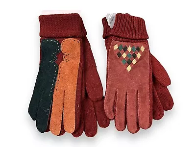 2 Pair Vtg Suede & Knit Gloves Rust Brown Black Southwestern Nwt One Size • $24.50