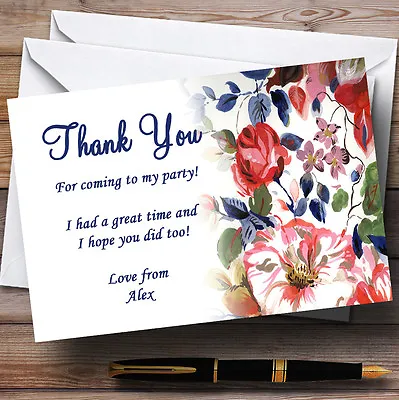 Pretty Blue Vintage Floral Garden Tea Personalised Party Thank You Cards • £9.99
