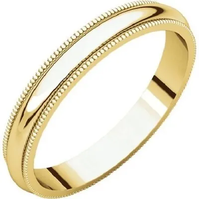 3mm 14K Solid Yellow Gold Milgrain Half Round Comfort Fit Wedding Band Ring Size • $157