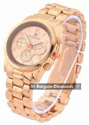 Unisex 38mm Rose Tone Clubbing Watch Rose Dial Up To 8  Rose Link Bracelet • $24.95