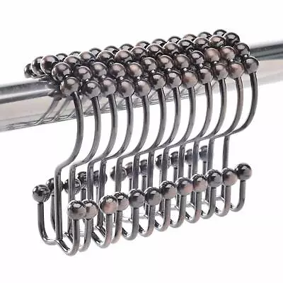 Double Shower Curtain Hooks - Set Of 12 Metal Shower Curtain Rings For Bathroom  • $15.99