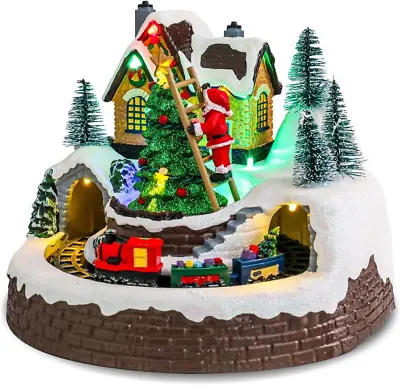 Christmas Village Houses Pre-Lit Musical Christmas Snow Town With Santa Christ • $57.99