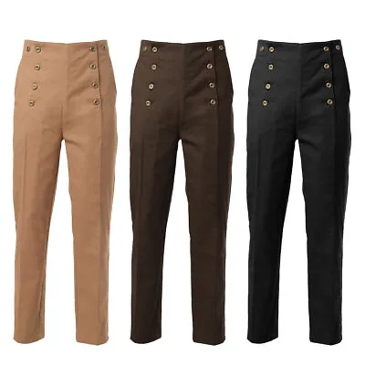 Punk Men Pants Trousers Bottoms Victorian Architect Costume Front Flap Trousers • £35.99