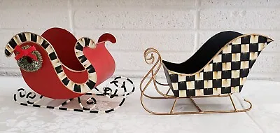 NEW Mackenzie Childs COURTLY CHECK & NOSTALGIA CUTTER TIN SLEIGHS- Set Of 2 • $98
