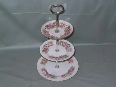 Colclough Wayside Bone China Small 3-Tier Hostess Cake Plate Stand  Patt 8581 • £15