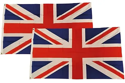 2 X Union Jack 5ft X 3ft Flag 75d With Eyelets Suitable For Flagpoles. FREE P&P • £13.99