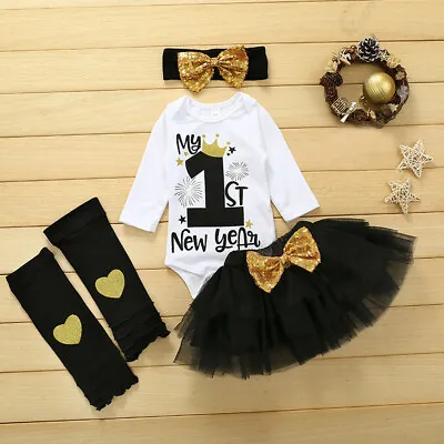 $17.23 • Buy Toddler Baby Girls 1st New Year Birthday Outfit Shirt+Tutu Skirt+Headband+Socks