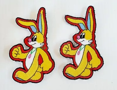 Lot Of 2 X Cloth Patch Motif Applique  - Cute Happy Rabbits Bunny Walking • $5.99