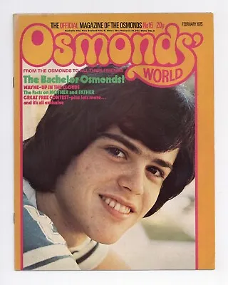 The Osmonds World Magazine February 1975 No. 16 Donny Osmond Brothers Marie Etc • £13