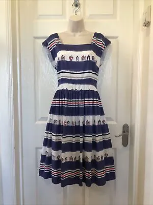 £15 • Buy 'laura Ashley' Beach Hut Print Cotton Fit & Flare Dress Size 14
