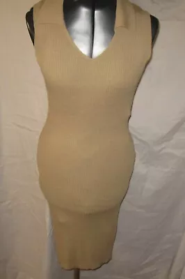 VINTAGE MY MICHELLE Y2K Tan Khaki Ribbed Knit Stretch Polo Dress XS S M  Preppy • $22.99