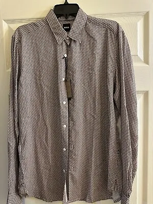 NWT Hugo Boss Med Beige Black Slim Fit Men Shirt Medium  • $27.99