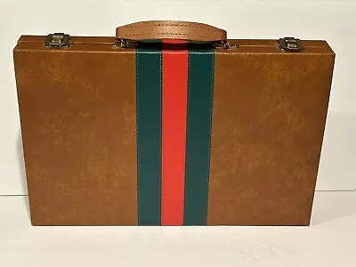 Vintage Backgammon Game Set Brown Carry Case Gucci Style Inspired Colors • $50