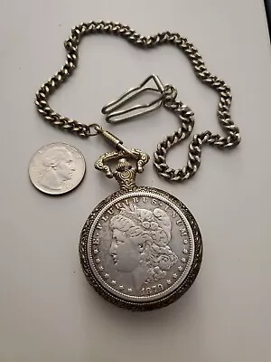 Vintage 1879 Morgan Silver Dollar American Historic Society Pocket Watch • $39.95