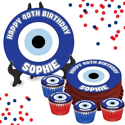 Evil Eye PERSONALISED Edible Cake Cupcake Toppers Blue Birthday Party Fun Gift • £4.09