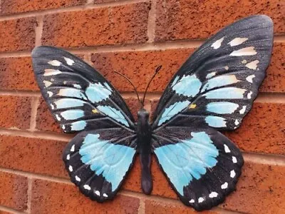 Large Pale Blue Cyan Metal Butterfly Garden Ornament Wall Art Decoration 35cm • £7.99