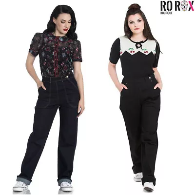 £44 • Buy Hell Bunny Weston Jeans Denim 40s 50s Vintage Retro Rockabilly Trousers Pants