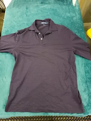 Polo Golf Mens Black Striped Long Sleeve Polo Shirt Size Medium 100% Pima Cotton • $12.46