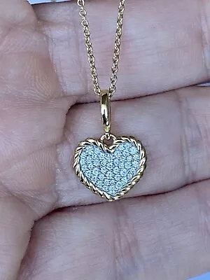 David Yurman 18K Yellow Gold Pave Plate Heart Charm Necklace 18  • $1285