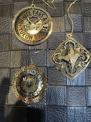 Lot 3 Vntg Marshall Fields 24 Kt Gold Finish 3D Ornaments Clock Dove Yukon • $46
