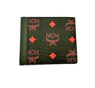 MCM Green And Orange Visetos Monogram Logo Leather Bifold Wallet NEW • $199