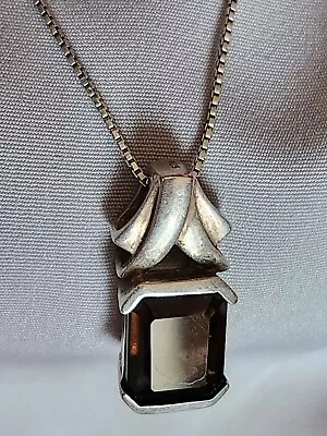 Vintage Sterling Silver Smoky Quartz Pendant Necklace  • $12.90