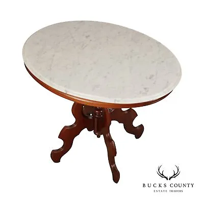 Victorian Eastlake Marble Top Walnut Parlor Side Table • $895