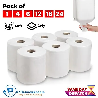 White Centre Feed Rolls 2ply Embossed Paper Kitchen Towel Hand Wipes Tissue Roll • £9.85