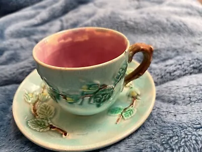 Cup & Saucer Antique Majolica Flowers Leaves Cup Saucer C.1800's Chip &  Line • $20.30