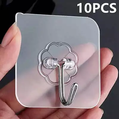 10PCS Transparent Stainless Steel Strong Self Adhesive Hooks Key Storage Hanger • $8.02