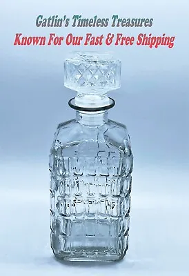 Vintage Crystal Wine Whiskey Square Decanter With Stopper 9” Tall X 3.5” Wide • $28.99