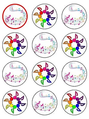 £4.19 • Buy Music Musical Note Colour Edible Toppers Wafer Or Icing Cupcake X 12 Decoration