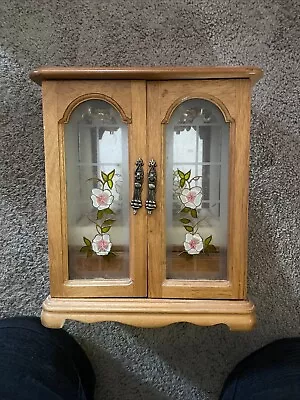 Vintage Wooden Glass Door Jewelry Box VTG  • $29.99